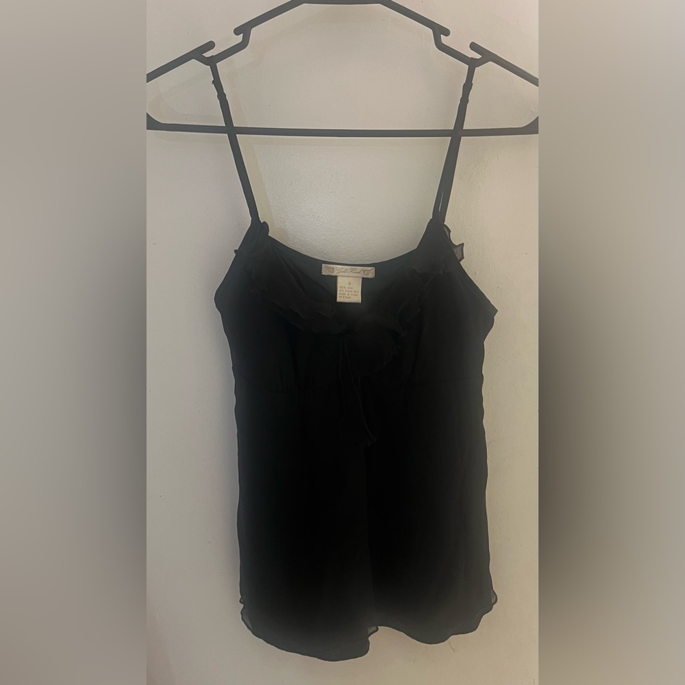 Gilly Hicks Black Ruffle-Detail Silk Camisole